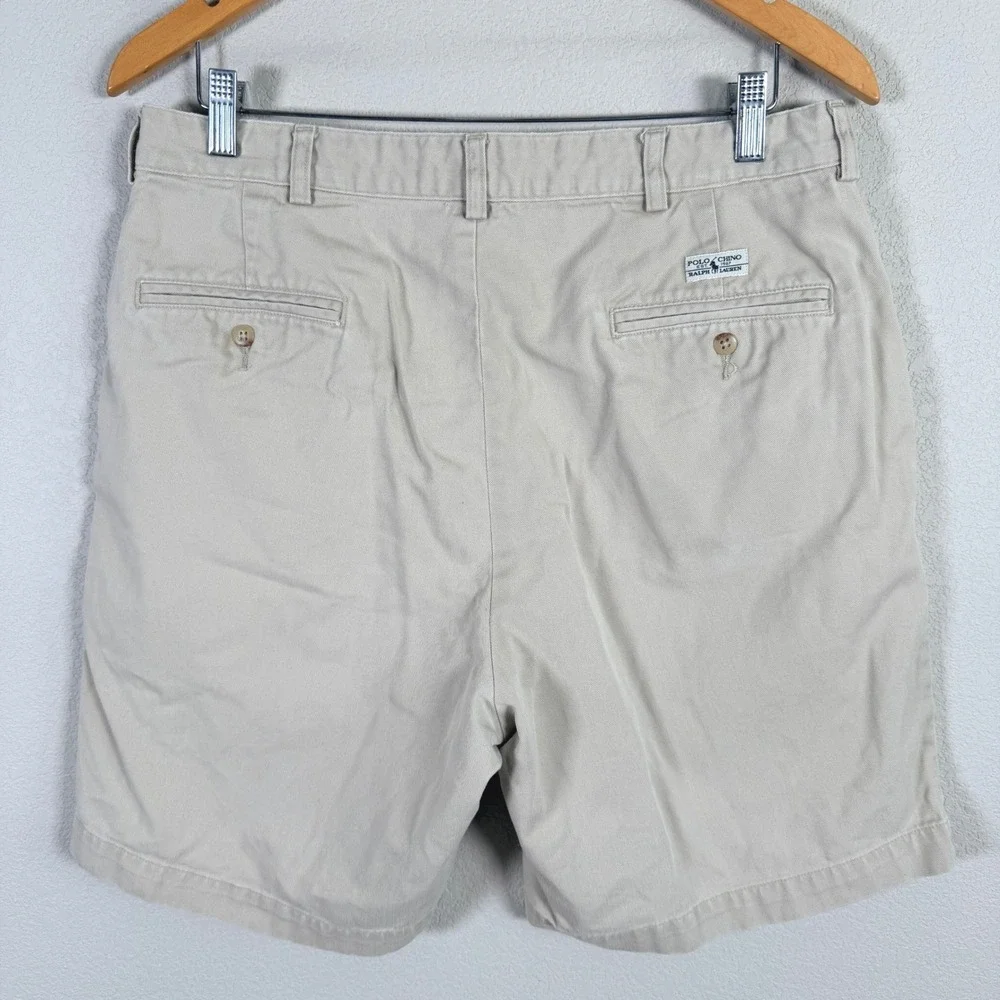 Vintage Polo Ralph Lauren Pleated Chino Shorts Mens 34 Tan Khaki Cotton read